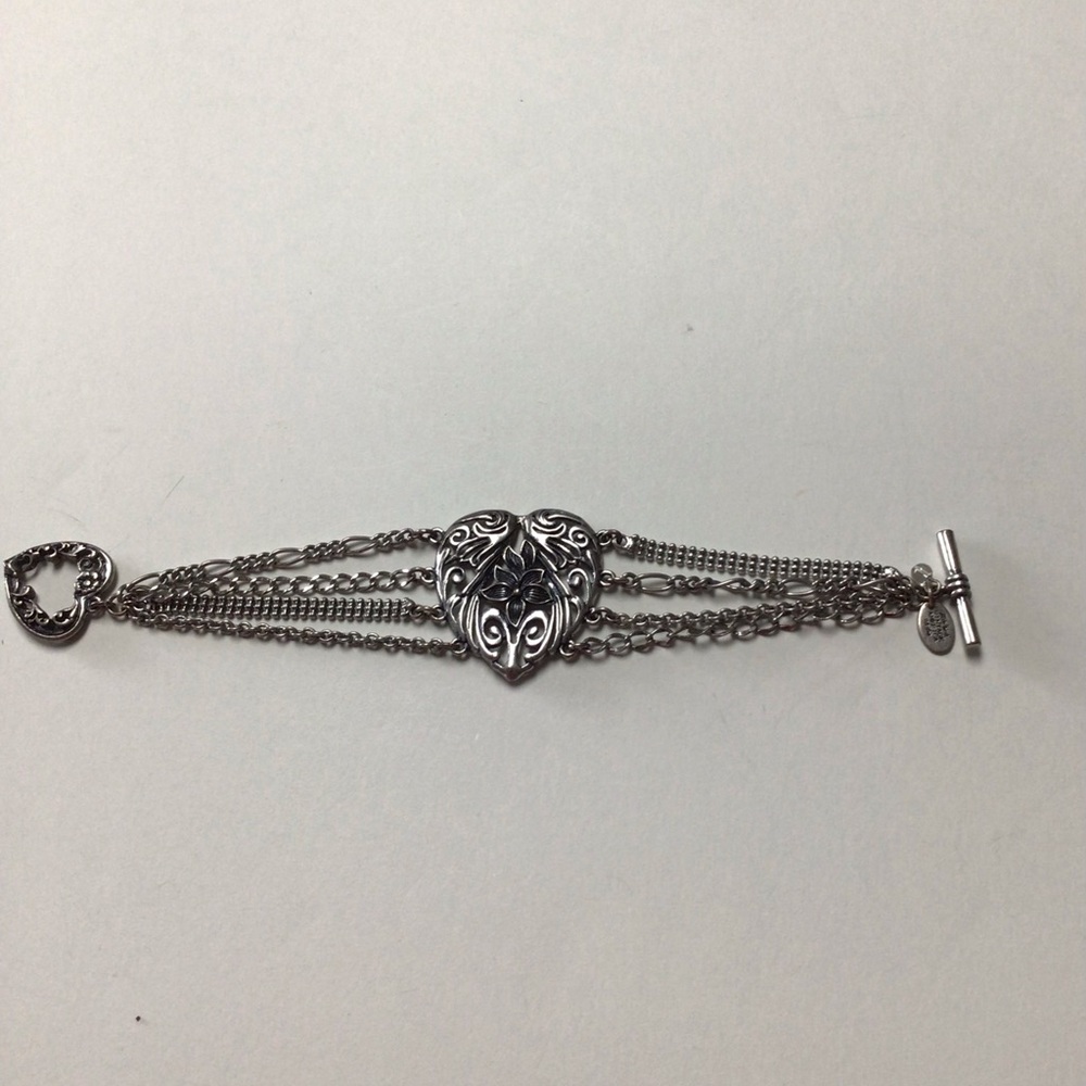 Nine West Heart Open Scrollwork Design Chain Bracelet, Silver-toned